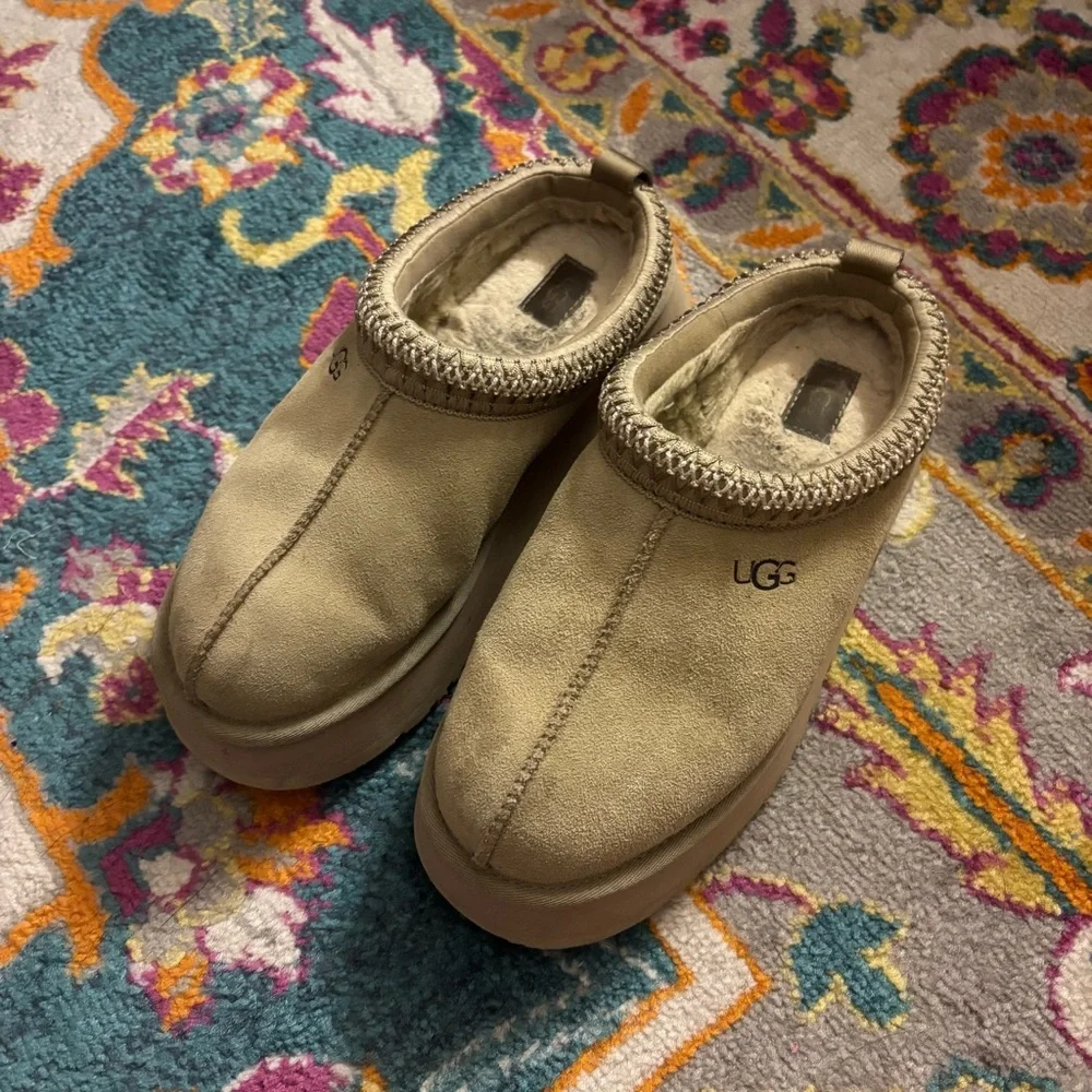 Ugg Tazz Platform Tasman Braid Slippers Clogs Sand Beige Fur Woman’s - Picture 2 of 4